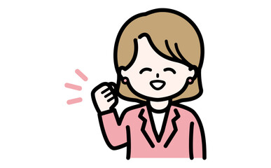 Obraz premium DX導入の成果を喜ぶガッツポーズの女性事務員。業務効率化と成功を象徴するビジネスイラスト。