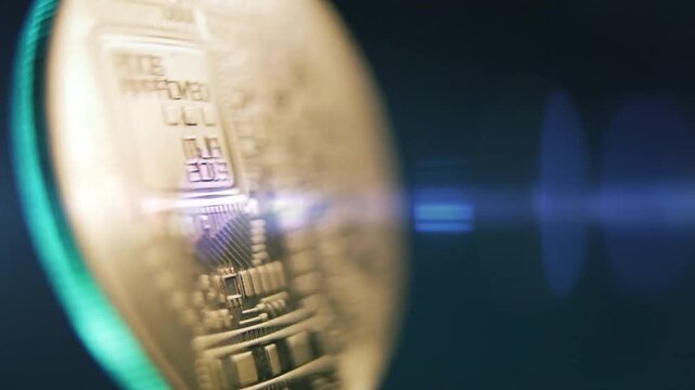 Close-up of Bitcoin Coin with Glowing Edges