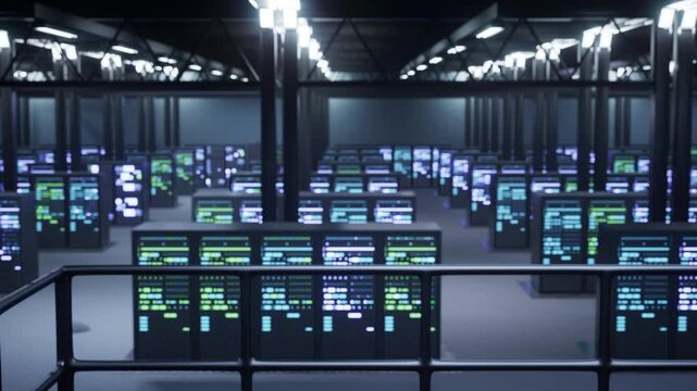 High-tech data center with rows of servers