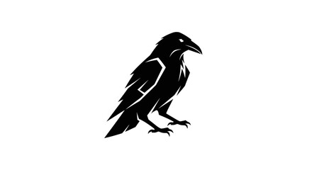 Obraz premium Black crow silhouette on white background