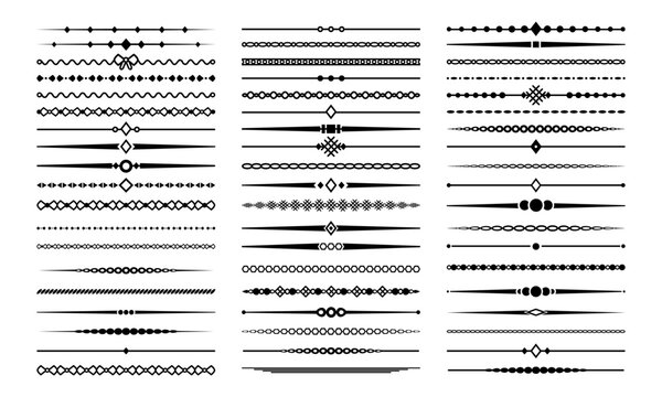 Minimal Geometric Line Dividers Simple Modern Separator Design Elements Set. Abstract Hairline Black Vector Borders, Page Rules, Section or Book Chapter Typography, Corporate Text Underlines, Header