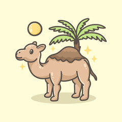 Obraz premium Cute Camel Illustration in Desert Illustration for Icon, sticker and other uses, hand drawn vector