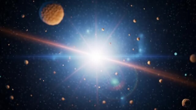 Dynamic Cosmic Particle Explosion with Bright Light in Deep Space.