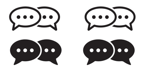 Fototapeta premium Pair of black chat bubble speech icons showing overlapping conversation symbols