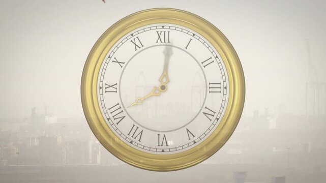 On play antique clock hands rotating clockwise, briefly aligning near top, showing time passing