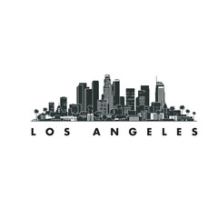 Los Angeles Skyline Silhouette Vector, LA Cityscape with Palm Trees Isolated on White Background