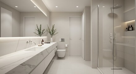 Modern Luxurious Bathroom with Shower and Toilet.