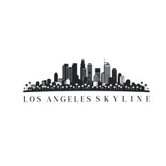 Los Angeles Skyline Silhouette Vector, LA Cityscape with Palm Trees Isolated on White Background