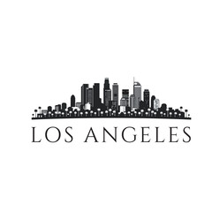 Los Angeles Skyline Silhouette Vector, LA Cityscape with Palm Trees Isolated on White Background
