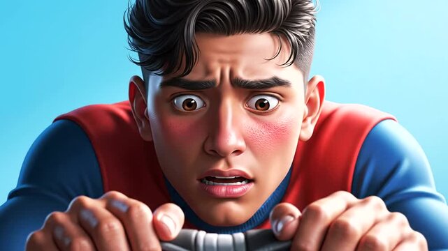 Man with a worried facial expression.