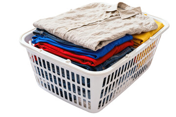 Laundry basket with folded clothes and shirts
