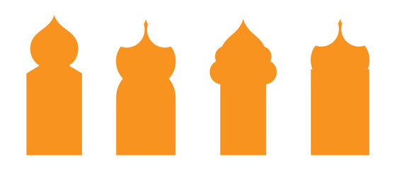 Islamic Arch window icon set, traditional Islamic arch windows design set, vector illustration. Ramadan frame shape icon set.