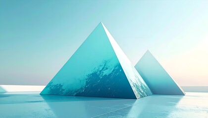 Abstract Blue Water Pyramids with Ripples and Reflections on Ice Surface, AI Generated