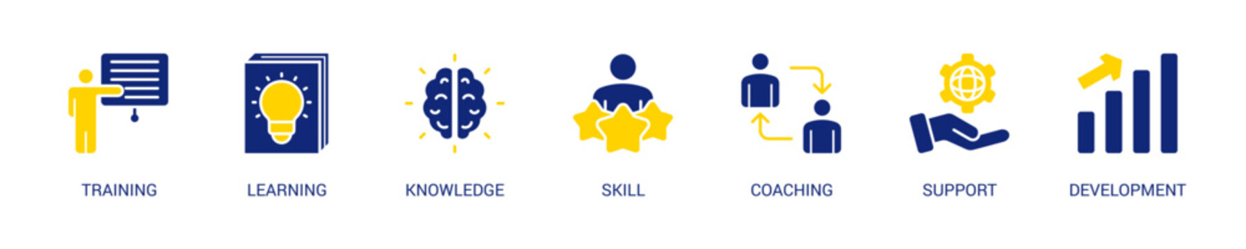 Capacity Building Solid Blue Yellow Color Icon Set For Web Banner. Vector Illustration Concept With Some Icons. Designed In Solid Blue Yellow Color Style