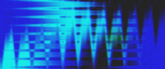 Obraz premium Abstract Procedural Sawtooth Wave Pattern in Night Blue #020817 and Electric Cyan #00EEFF with High ISO Noise and Chromatic Aberration