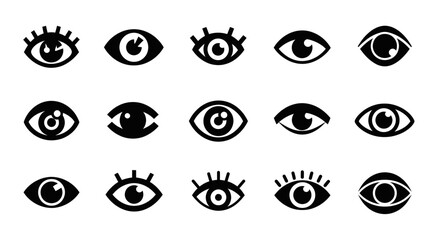 Collection of Diverse Eye Icons Representing Vision and Sight.