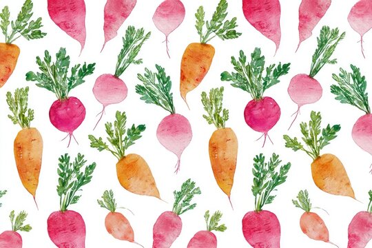 Watercolor radish and carrot pattern