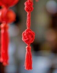 Close-up of a Vibrant Red Chinese Knot: Symbol of Prosperity and Good Fortune for Lunar New Year Celebrations