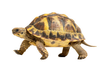 Obraz premium A Yellow and Brown Spotted Tortoise in Profile