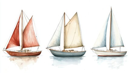 Obraz premium A beautiful watercolor collection showcasing a sailboat.