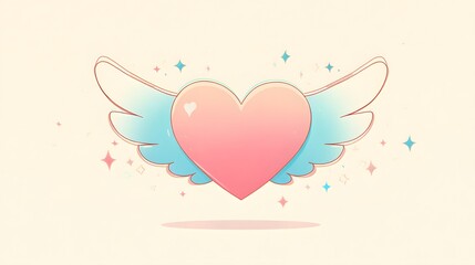 Fototapeta premium Cute pink heart with wings, a symbol of love and affection, floating in the air.