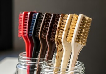 Colorful hairbrushes jars