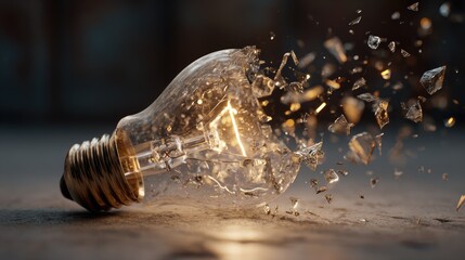 Shattered lightbulb; glowing filament