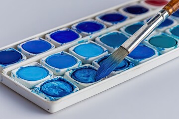 Watercolor paints and brush