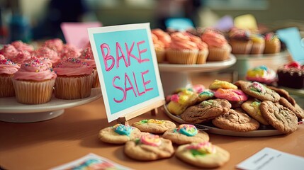 Cupcakes and cookies for sale at bake sale