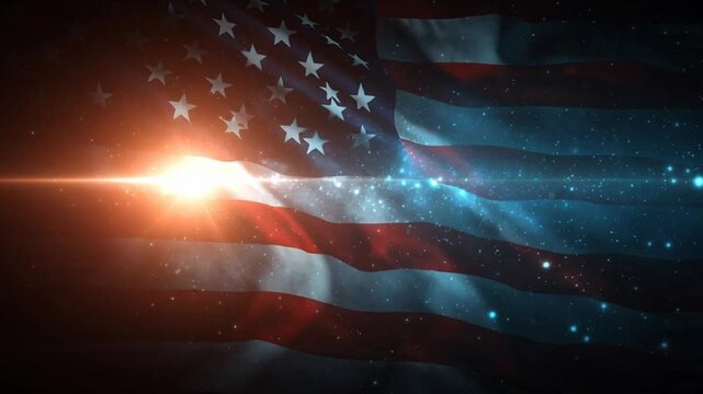 American Flag Waving with Explosive Effect.