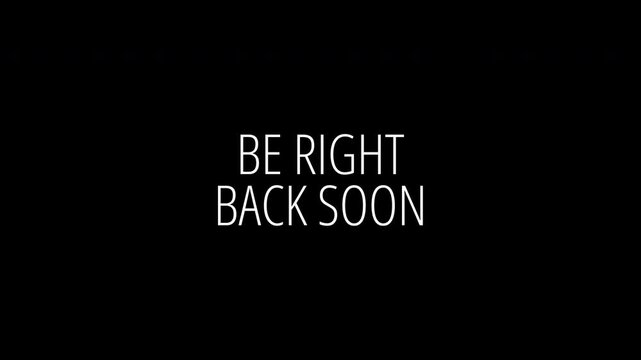 Be right back glitch soon in white text. Suitable for social media posts, website banners, or digital communication backgrounds. Informative and versatile.