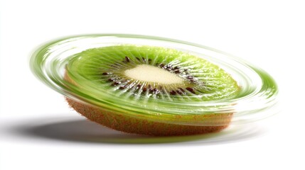 Kiwi slice in motion, blurred swirl effect