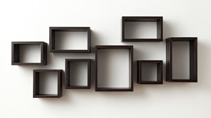 Dark wooden wall shelves in various shapes