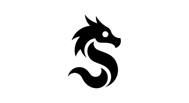 Black dragon silhouette design on white