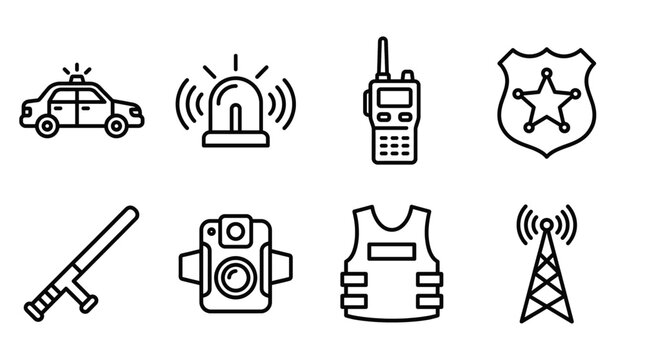Police Law Enforcement Icons Set Outline Style Vector Illustration