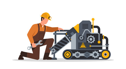 Fototapeta premium Worker Operating Road Sawing Machine.