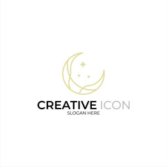 Fototapeta premium luxury crescent moon and stars element logo design vector with line style in yellow color