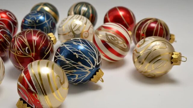 Colorful Christmas Ornaments on White Background.