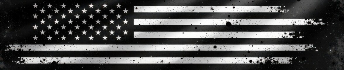 Black & white US flag, heavy grunge effect, vector graphic , dirty, worn