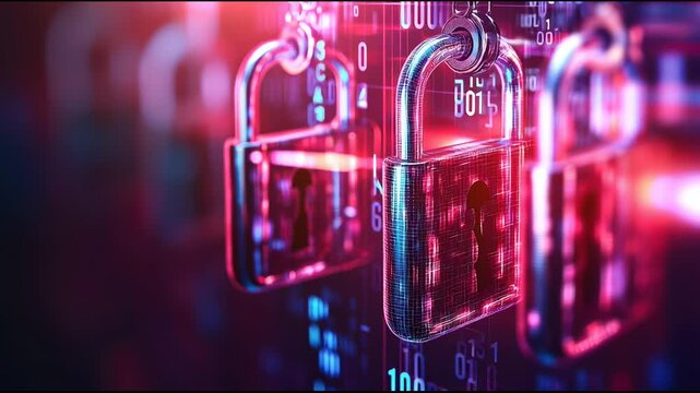 Red background lock provides secure visual image displays single lock against vibrant crimson backdrop