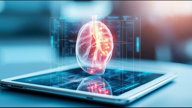 Tablet displays digital image of human lungs medical imaging on tablet shows detailed lung anatomy