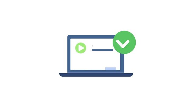 E-learning and digital course completion animation. Flat 2D motion graphic for online education, webinar, or tutorial success
