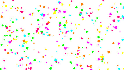 Scattered Colorful Hearts on White Background Celebration