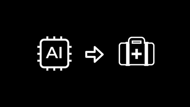 An artificial intelligence chip pointing to a medical kit represents the integration of machine learning into healthcare to improve emergency response times and diagnostic accuracy for patients