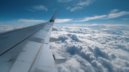 Obraz premium Airplane Wing Above Soft White Clouds / 白い雲海の上を飛ぶ飛行機の翼3