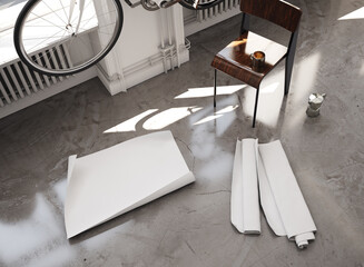 Mockup poster frame in midcentury modern interior, 3d render