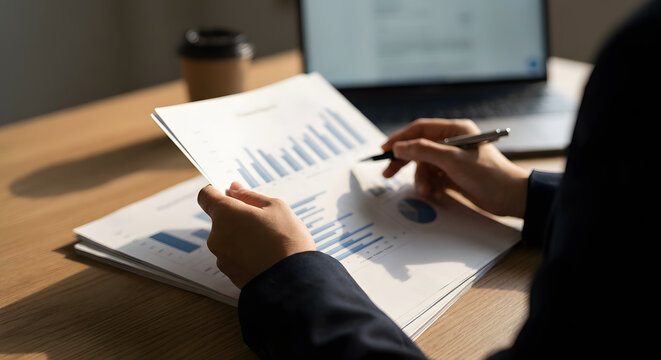 Businessman Analyzing Financial Reports on Desk.