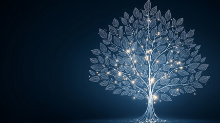 Digital Life Tree: A vibrant representation of the interconnectedness of life, a digital tree emanates light against a dark backdrop, symbolizing growth and the evolution of a network.
