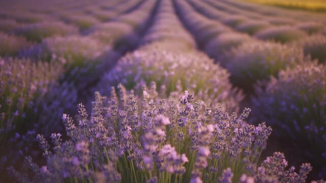 Lavender field, blooming, seamless loop, macro detail, cinematic motion, high detail, slow motion