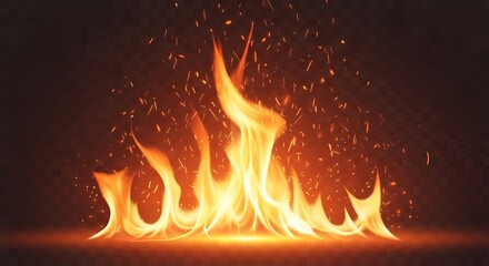 Fototapeta premium flames burning, fire on transparent background, orange and yellow sparks